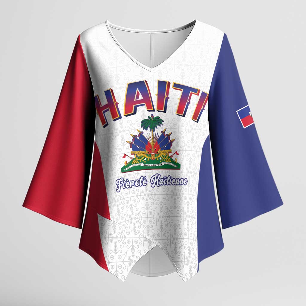 World Football Haiti 2026 Kimono Sleeve Blouse Haiti est de Retour White Voodoo Veve Spirits - Wonder Print Shop