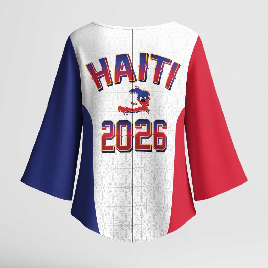 World Football Haiti 2026 Kimono Sleeve Blouse Haiti est de Retour White Voodoo Veve Spirits - Wonder Print Shop