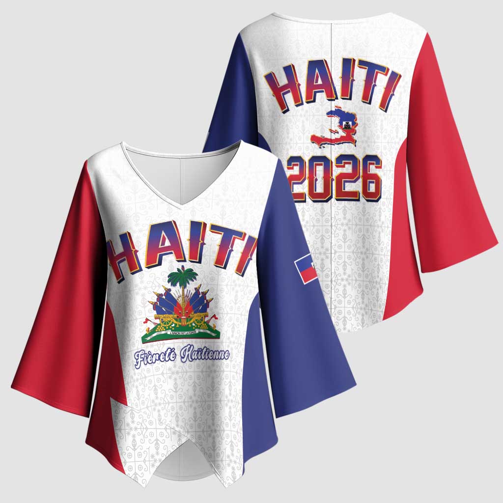 World Football Haiti 2026 Kimono Sleeve Blouse Haiti est de Retour White Voodoo Veve Spirits - Wonder Print Shop