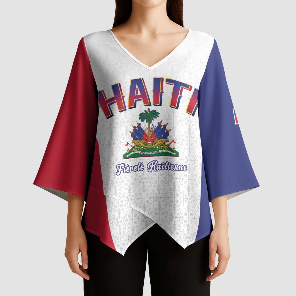 World Football Haiti 2026 Kimono Sleeve Blouse Haiti est de Retour White Voodoo Veve Spirits - Wonder Print Shop