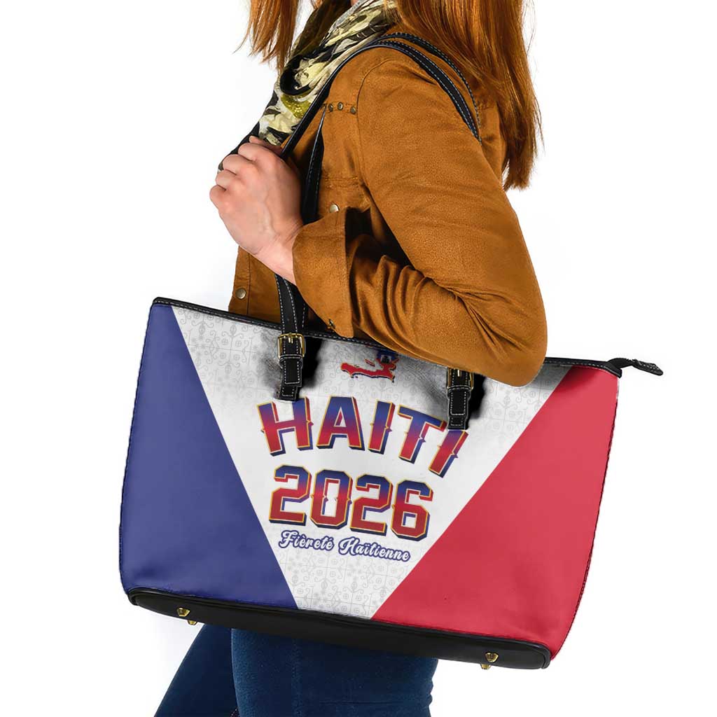 World Football Haiti 2026 Leather Tote Bag Haiti est de Retour White Voodoo Veve Spirits - Wonder Print Shop