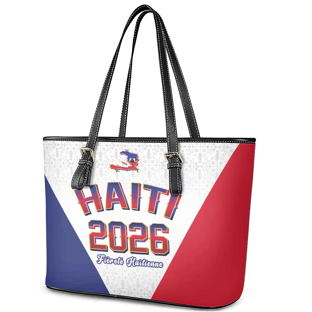 World Football Haiti 2026 Leather Tote Bag Haiti est de Retour White Voodoo Veve Spirits - Wonder Print Shop