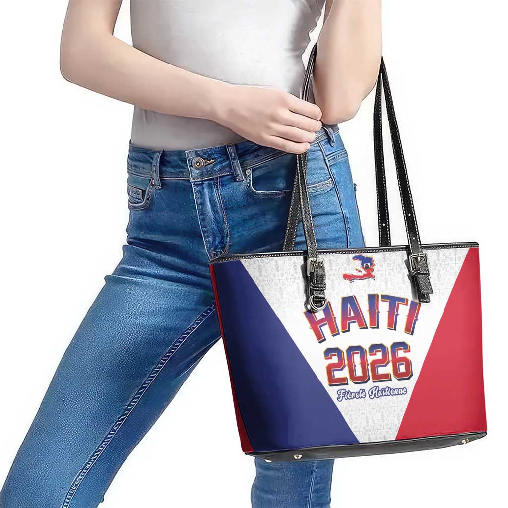 World Football Haiti 2026 Leather Tote Bag Haiti est de Retour White Voodoo Veve Spirits - Wonder Print Shop