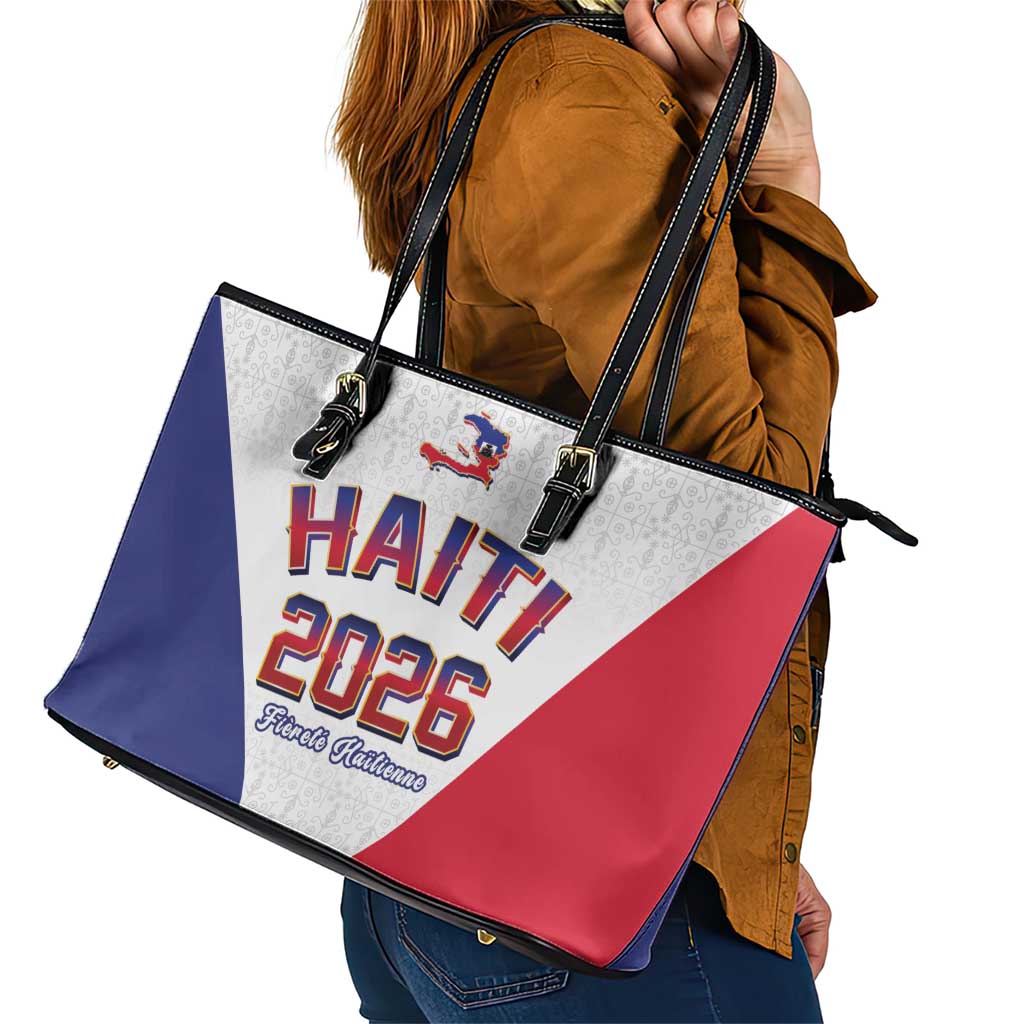 World Football Haiti 2026 Leather Tote Bag Haiti est de Retour White Voodoo Veve Spirits - Wonder Print Shop