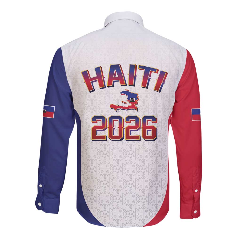 World Football Haiti 2026 Long Sleeve Button Shirt Haiti est de Retour White Voodoo Veve Spirits - Wonder Print Shop