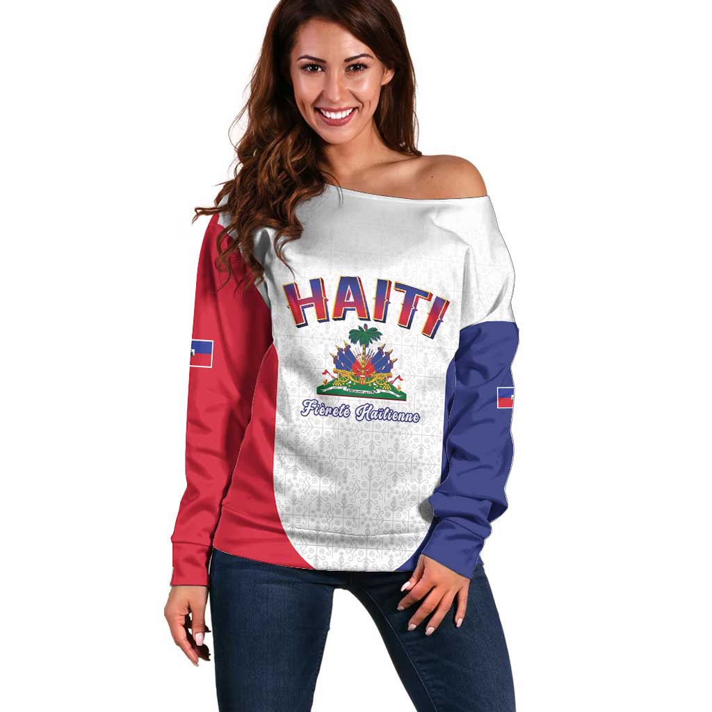 World Football Haiti 2026 Off Shoulder Sweater Haiti est de Retour White Voodoo Veve Spirits - Wonder Print Shop