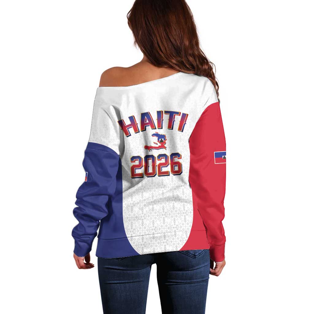 World Football Haiti 2026 Off Shoulder Sweater Haiti est de Retour White Voodoo Veve Spirits - Wonder Print Shop