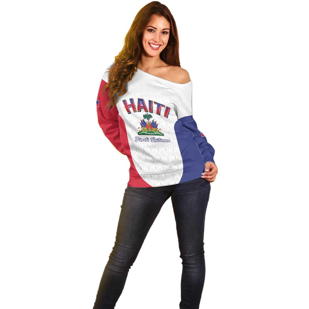 World Football Haiti 2026 Off Shoulder Sweater Haiti est de Retour White Voodoo Veve Spirits - Wonder Print Shop
