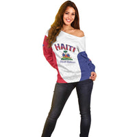 World Football Haiti 2026 Off Shoulder Sweater Haiti est de Retour White Voodoo Veve Spirits - Wonder Print Shop