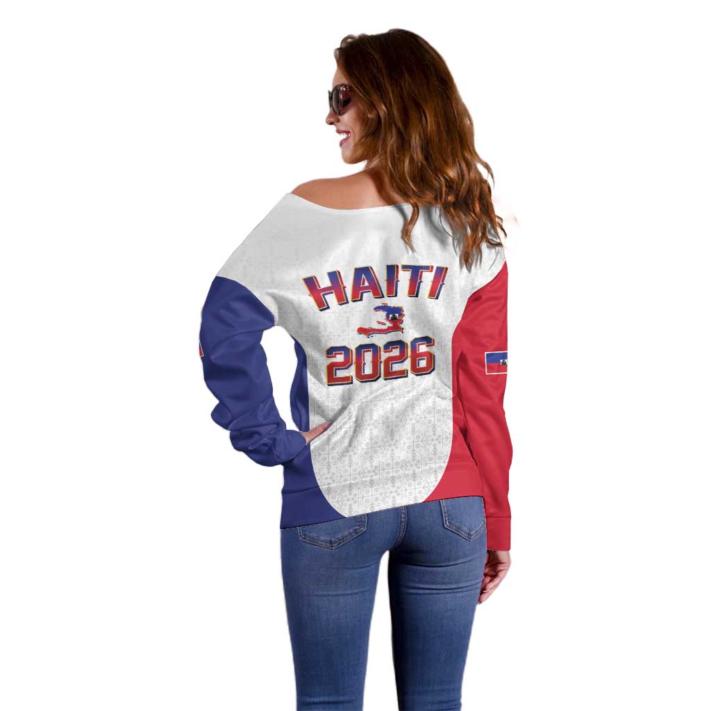 World Football Haiti 2026 Off Shoulder Sweater Haiti est de Retour White Voodoo Veve Spirits - Wonder Print Shop