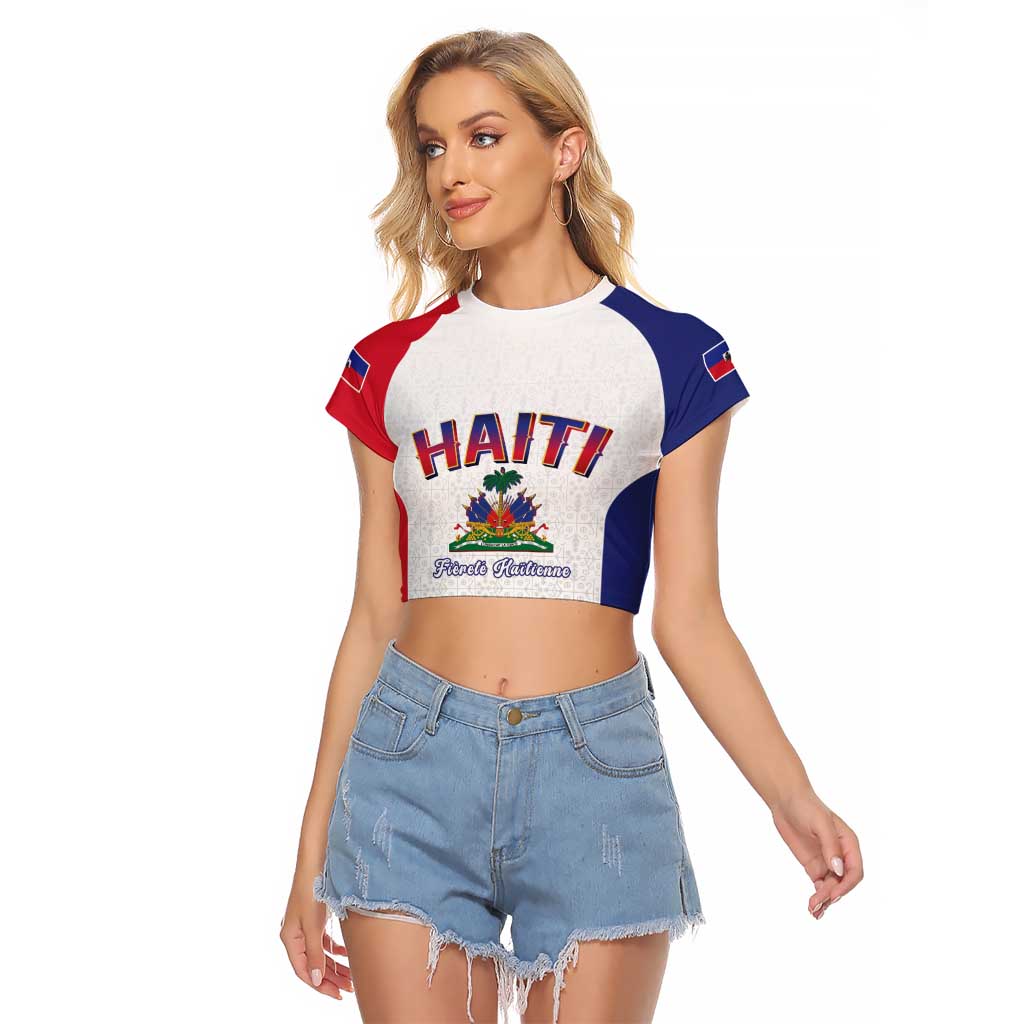 World Football Haiti 2026 Raglan Cropped T Shirt Haiti est de Retour White Voodoo Veve Spirits - Wonder Print Shop