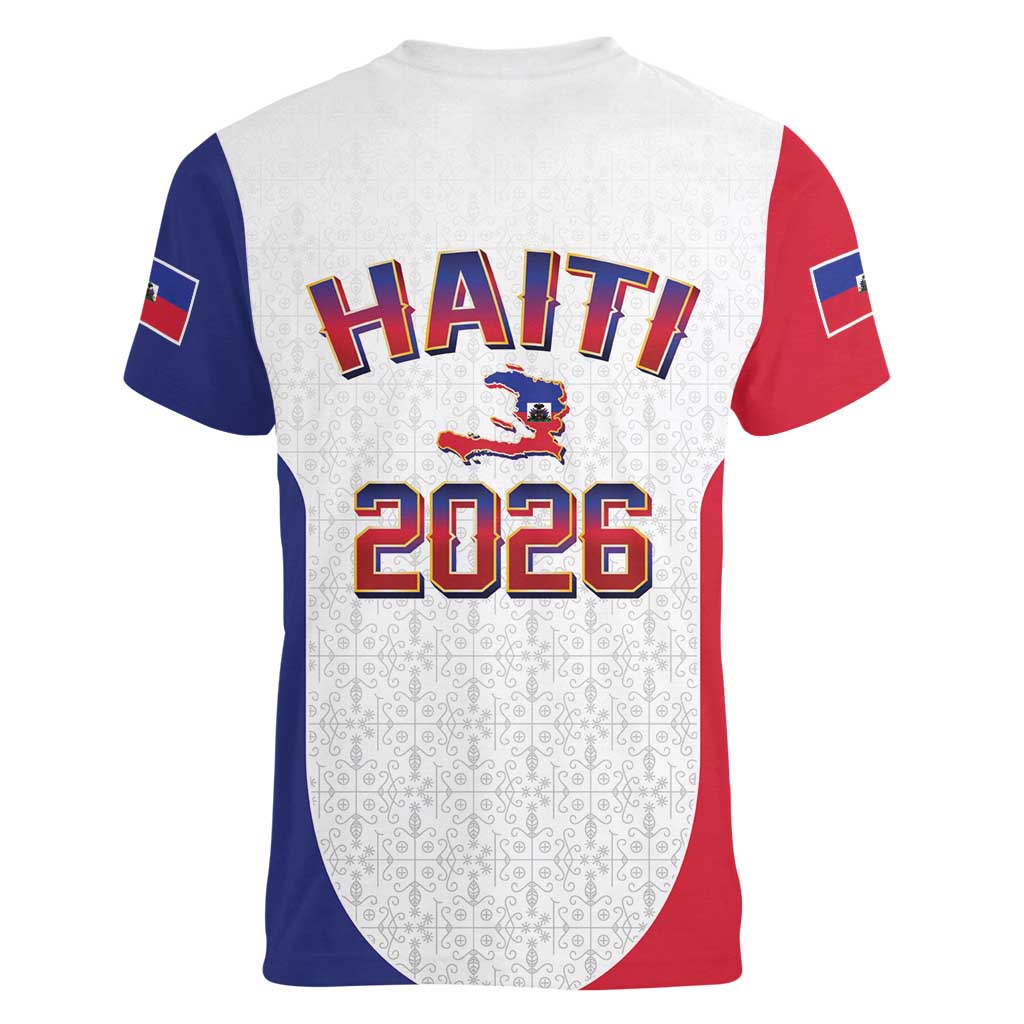 World Football Haiti 2026 Women V-Neck T-Shirt Haiti est de Retour White Voodoo Veve Spirits - Wonder Print Shop