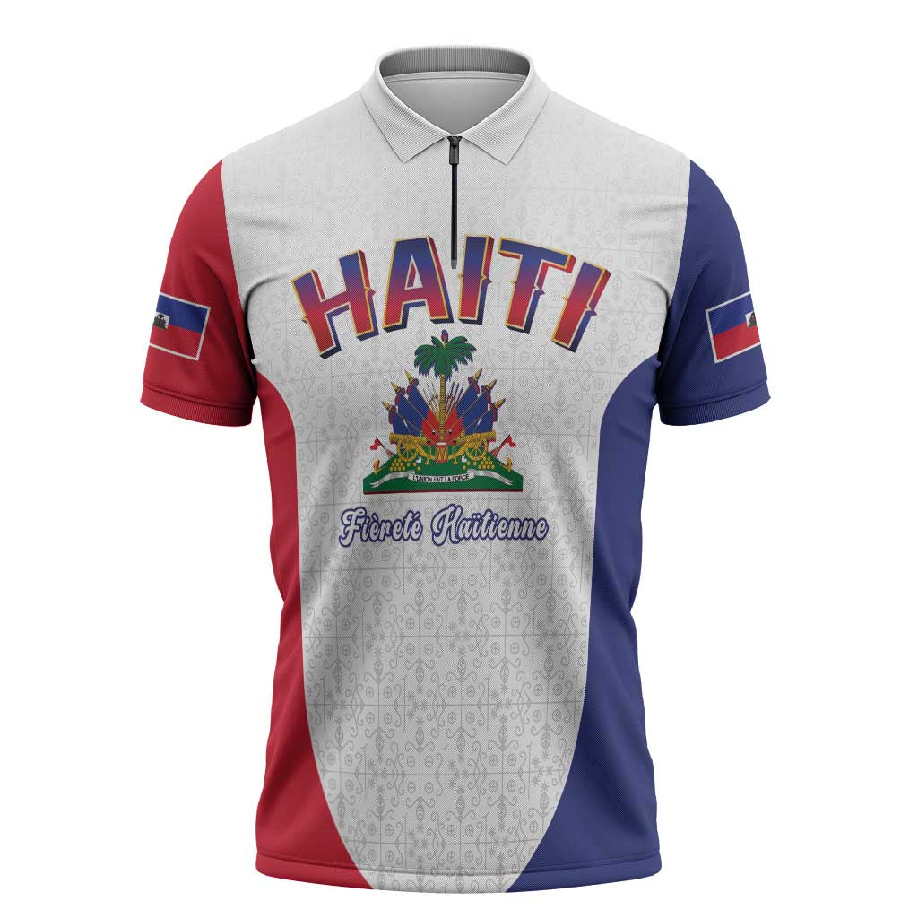 World Football Haiti 2026 Zipper Polo Shirt Haiti est de Retour White Voodoo Veve Spirits - Wonder Print Shop