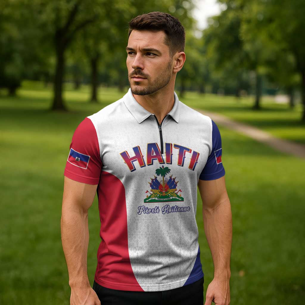 World Football Haiti 2026 Zipper Polo Shirt Haiti est de Retour White Voodoo Veve Spirits - Wonder Print Shop