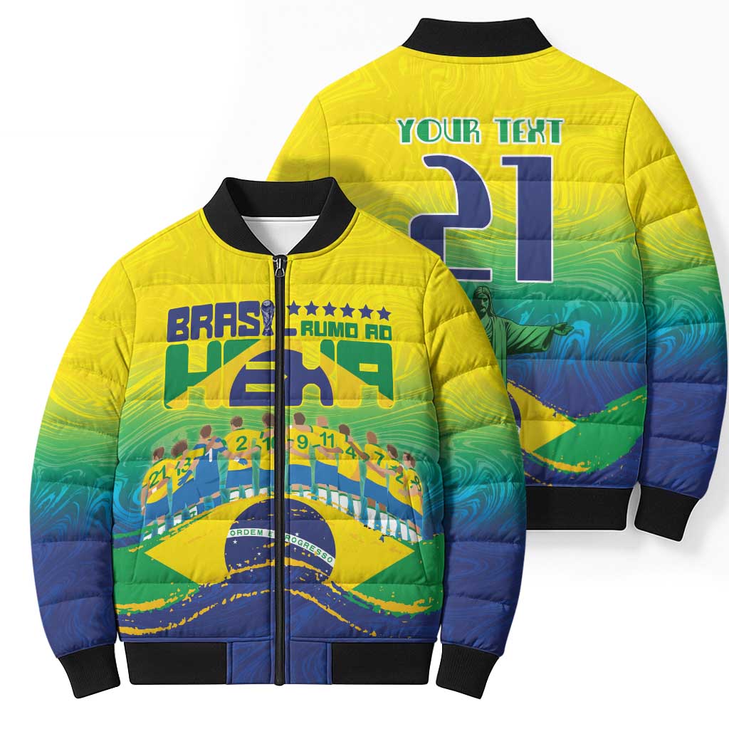 Custom Brazil WC26 Future Champions Bomber Puffer Jacket Brasil Rumo Ao Hexa - Wonder Print Shop