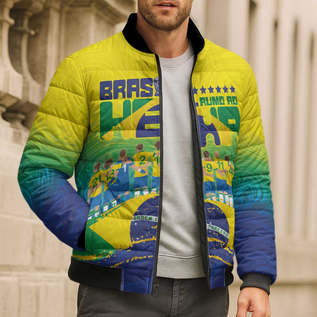 Custom Brazil WC26 Future Champions Bomber Puffer Jacket Brasil Rumo Ao Hexa - Wonder Print Shop