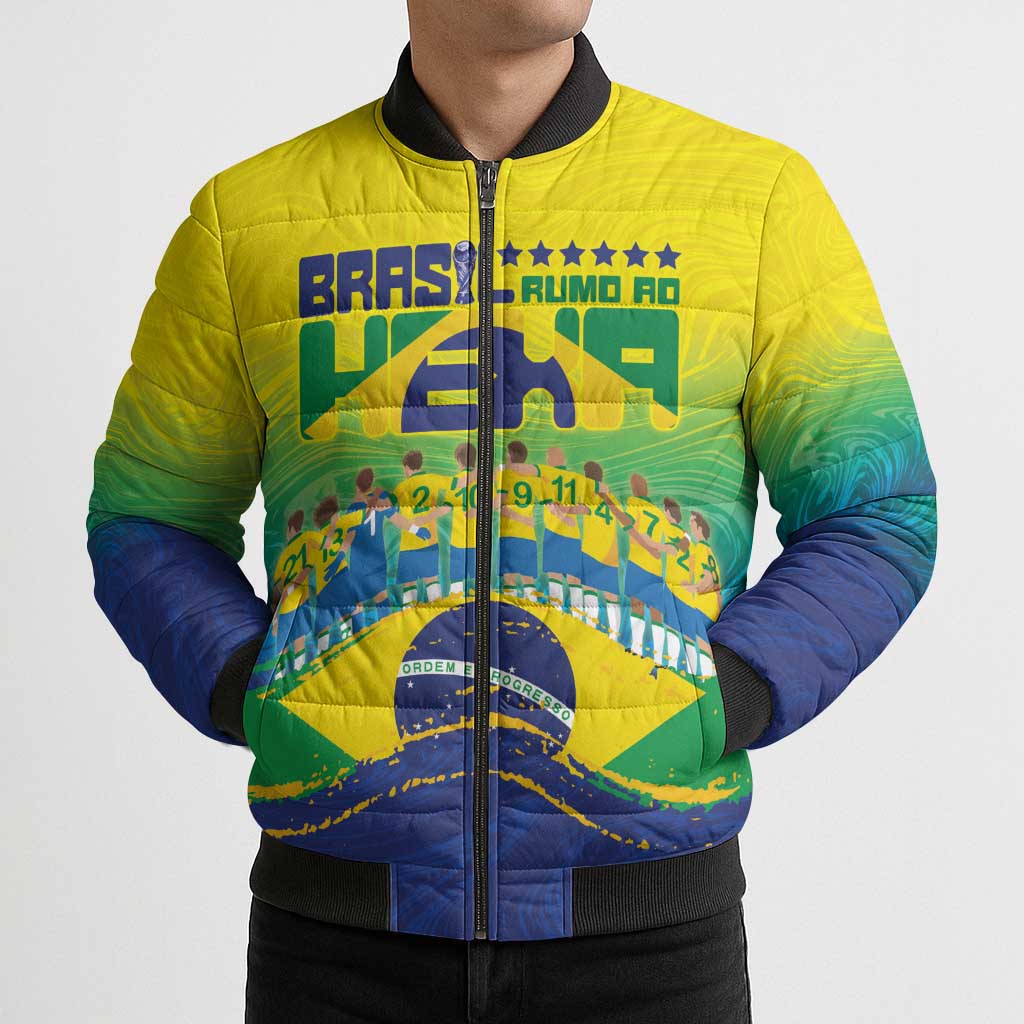 Custom Brazil WC26 Future Champions Bomber Puffer Jacket Brasil Rumo Ao Hexa - Wonder Print Shop