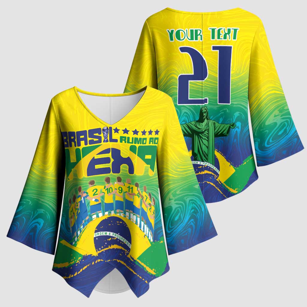 Custom Brazil WC26 Future Champions Kimono Sleeve Blouse Brasil Rumo Ao Hexa - Wonder Print Shop