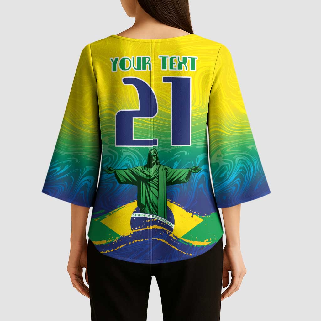 Custom Brazil WC26 Future Champions Kimono Sleeve Blouse Brasil Rumo Ao Hexa - Wonder Print Shop