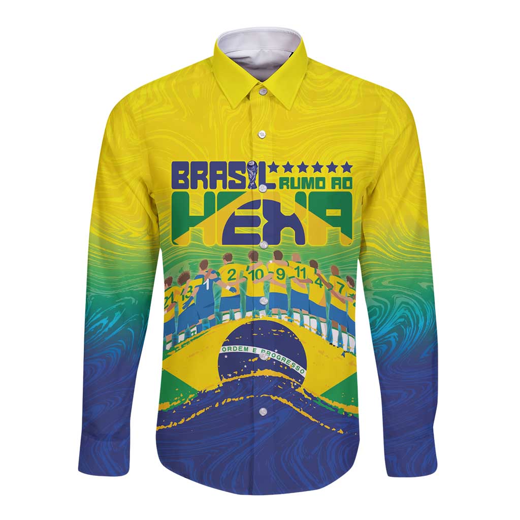 Custom Brazil WC26 Future Champions Long Sleeve Button Shirt Brasil Rumo Ao Hexa - Wonder Print Shop