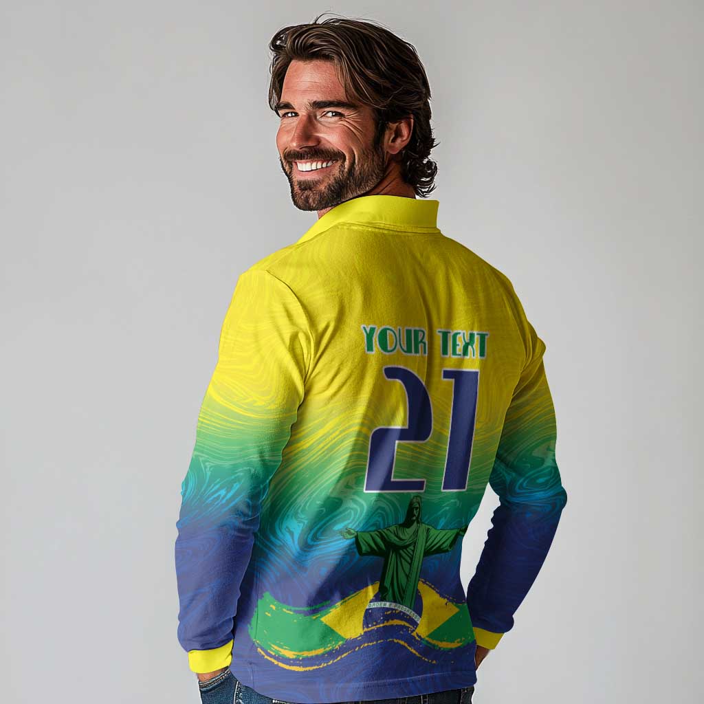 Custom Brazil WC26 Future Champions Long Sleeve Polo Shirt Brasil Rumo Ao Hexa - Wonder Print Shop