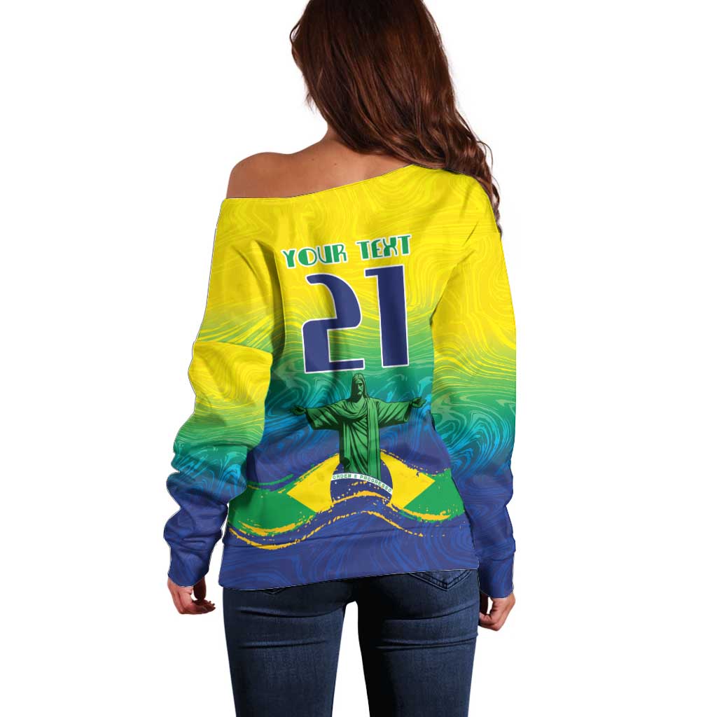 Custom Brazil WC26 Future Champions Off Shoulder Sweater Brasil Rumo Ao Hexa - Wonder Print Shop