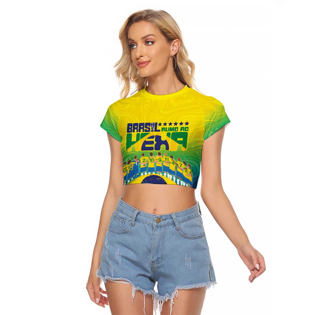 Custom Brazil WC26 Future Champions Raglan Cropped T Shirt Brasil Rumo Ao Hexa - Wonder Print Shop