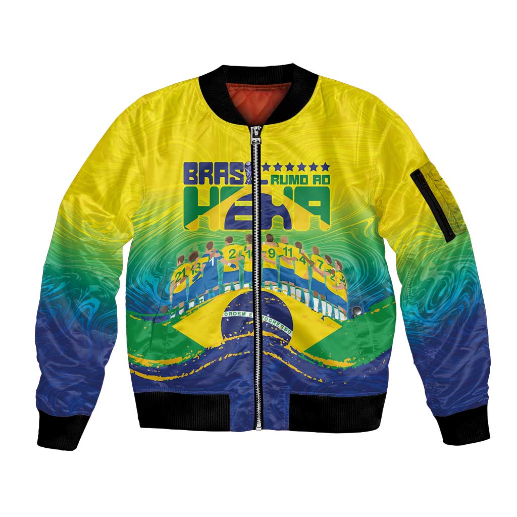 Custom Brazil WC26 Future Champions Sleeve Zip Bomber Jacket Brasil Rumo Ao Hexa - Wonder Print Shop