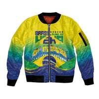 Custom Brazil WC26 Future Champions Sleeve Zip Bomber Jacket Brasil Rumo Ao Hexa - Wonder Print Shop