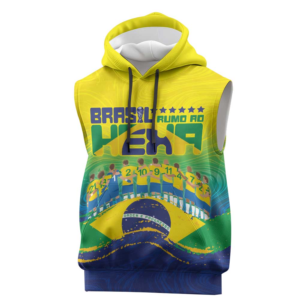 Custom Brazil WC26 Future Champions Sleeveless Hoodie Brasil Rumo Ao Hexa - Wonder Print Shop