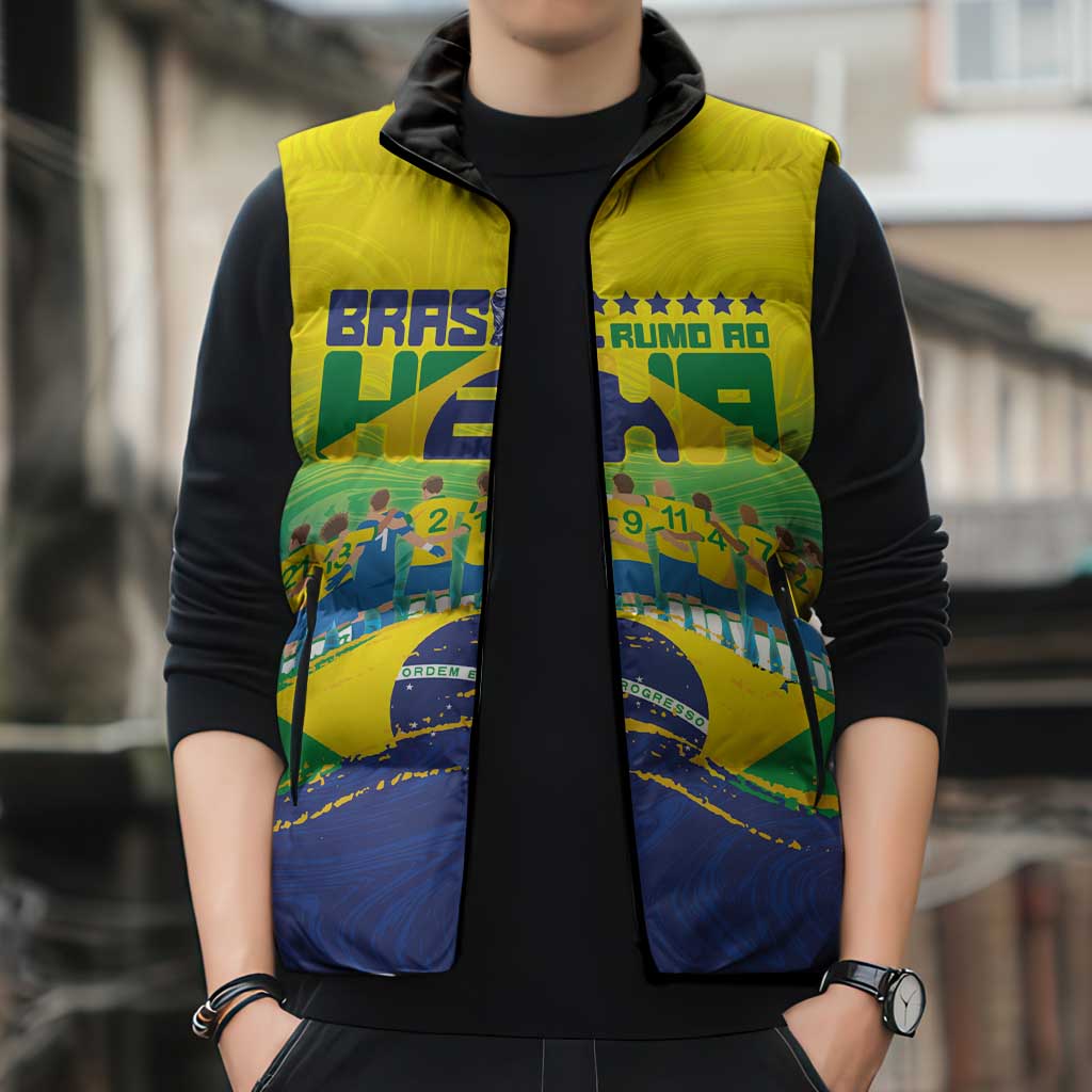 Custom Brazil WC26 Future Champions Sleeveless Puffer Jacket Brasil Rumo Ao Hexa - Wonder Print Shop