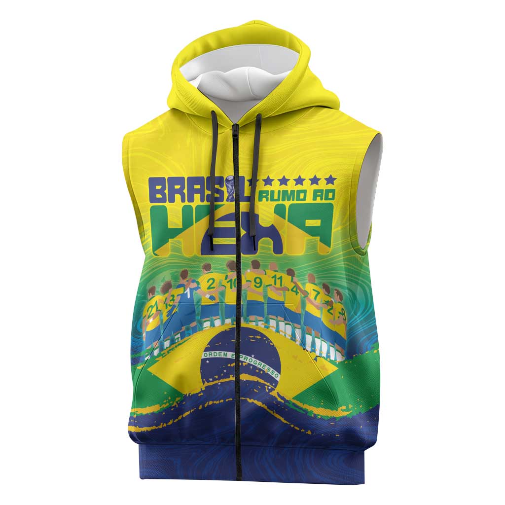 Custom Brazil WC26 Future Champions Sleeveless Zip Hoodie Brasil Rumo Ao Hexa - Wonder Print Shop