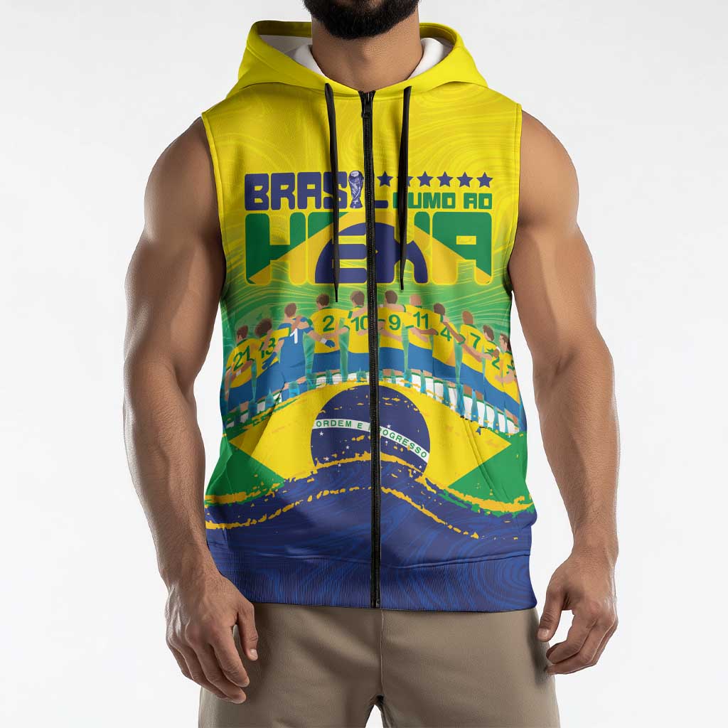 Custom Brazil WC26 Future Champions Sleeveless Zip Hoodie Brasil Rumo Ao Hexa - Wonder Print Shop