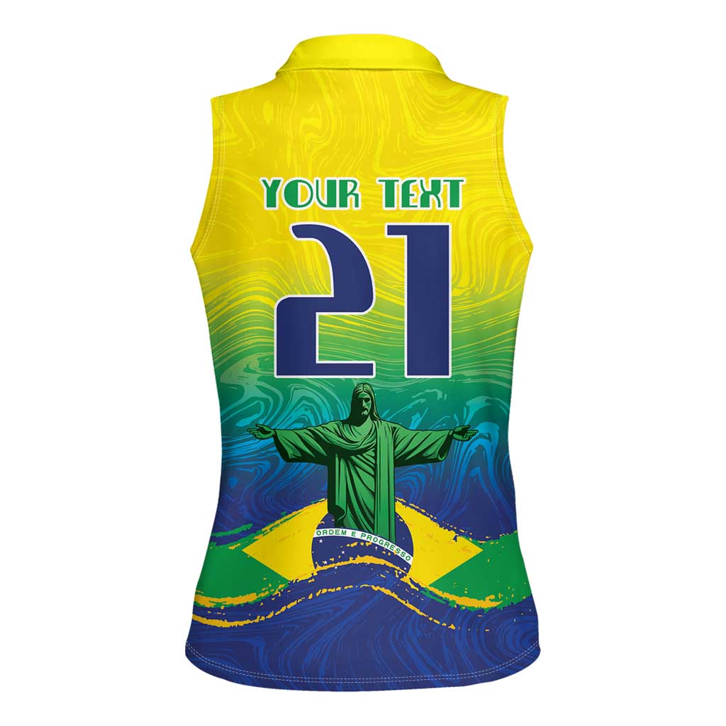 Custom Brazil WC26 Future Champions Women Sleeveless Polo Shirt Brasil Rumo Ao Hexa - Wonder Print Shop