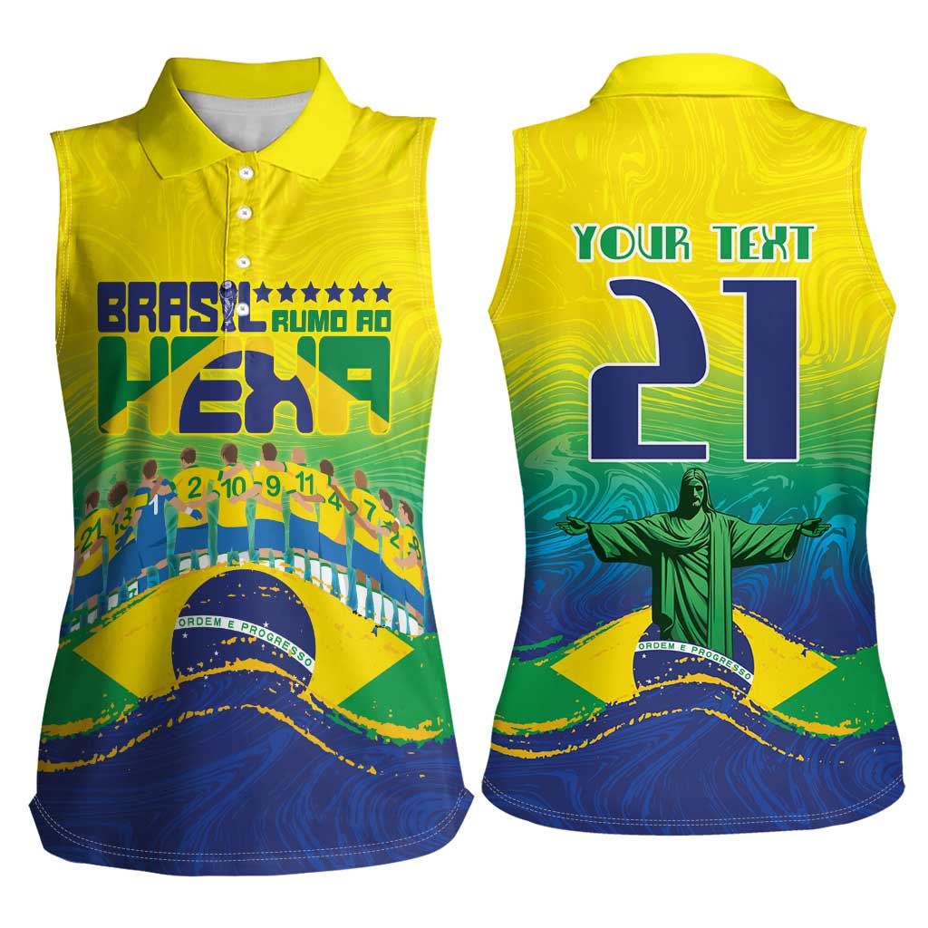 Custom Brazil WC26 Future Champions Women Sleeveless Polo Shirt Brasil Rumo Ao Hexa - Wonder Print Shop