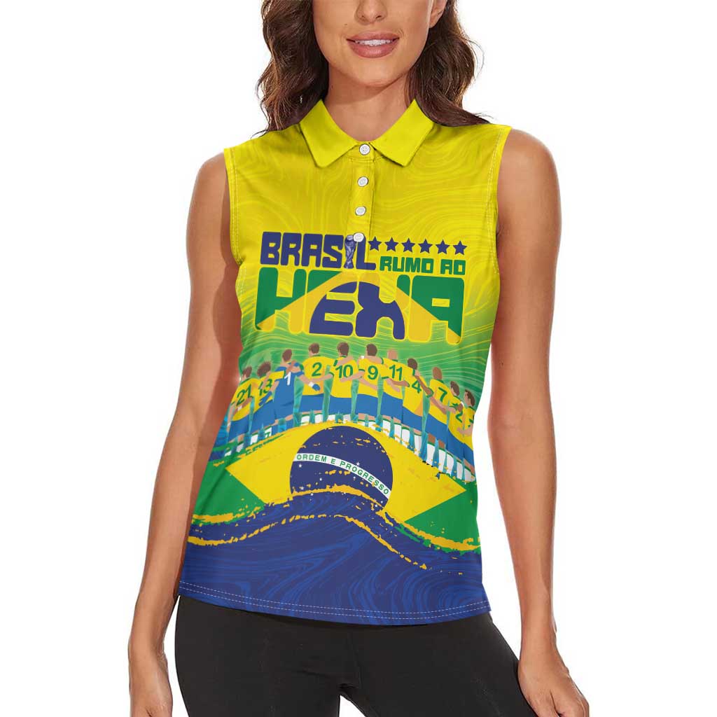 Custom Brazil WC26 Future Champions Women Sleeveless Polo Shirt Brasil Rumo Ao Hexa - Wonder Print Shop