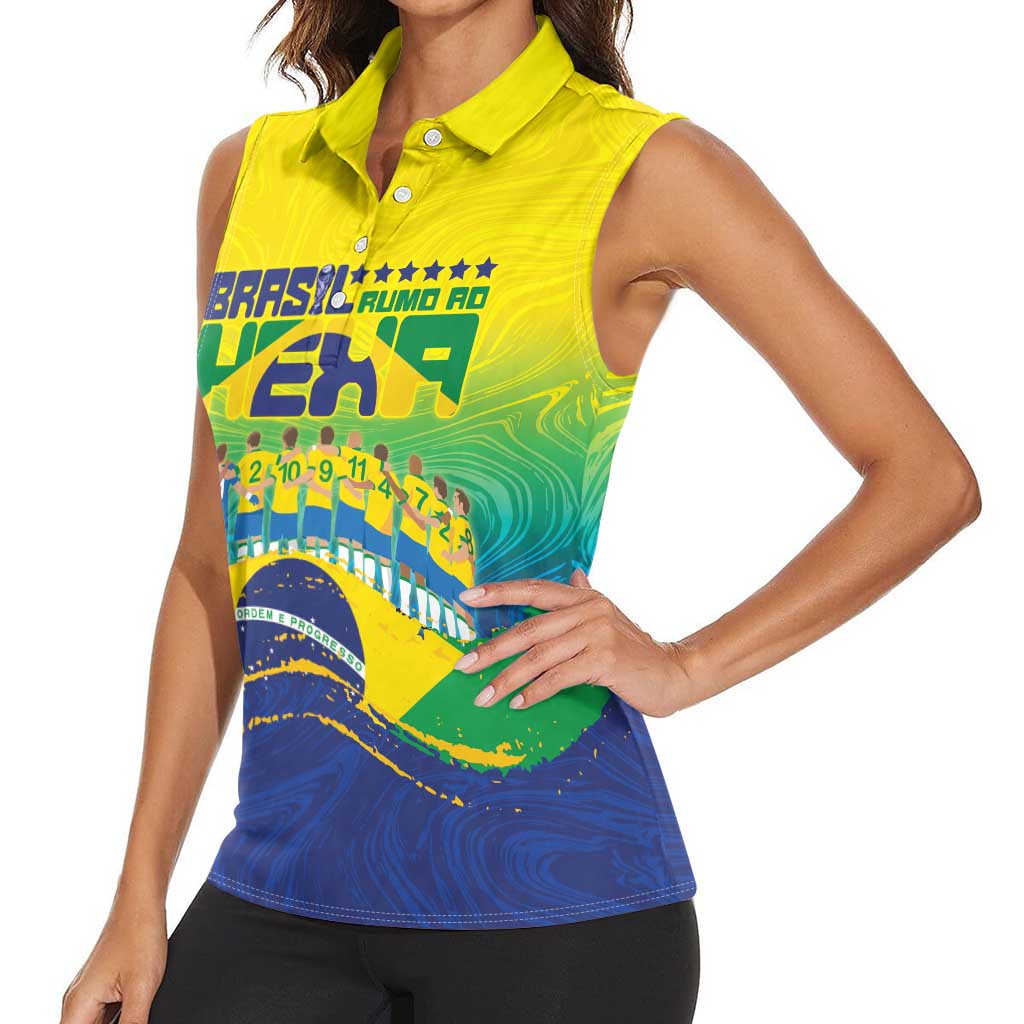Custom Brazil WC26 Future Champions Women Sleeveless Polo Shirt Brasil Rumo Ao Hexa - Wonder Print Shop