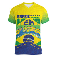 Custom Brazil WC26 Future Champions Women V-Neck T-Shirt Brasil Rumo Ao Hexa - Wonder Print Shop