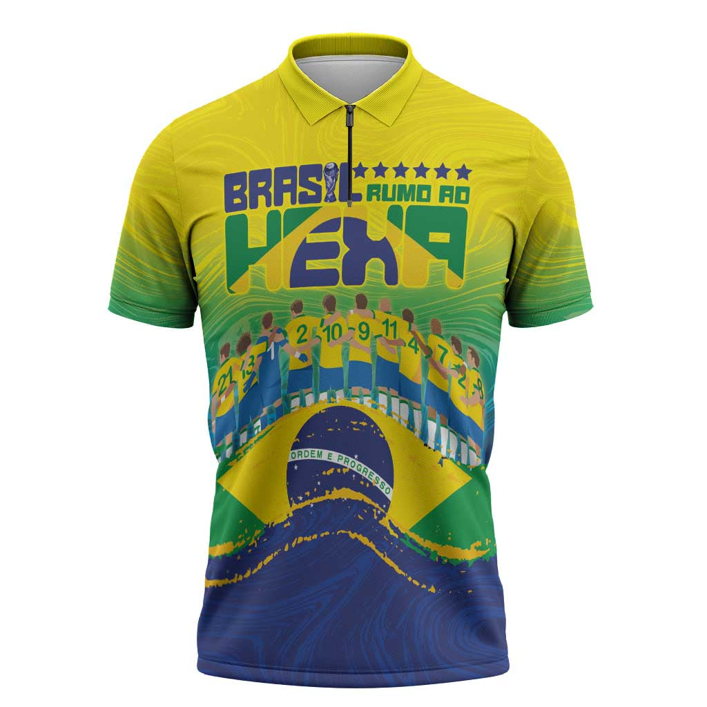 Custom Brazil WC26 Future Champions Zipper Polo Shirt Brasil Rumo Ao Hexa - Wonder Print Shop