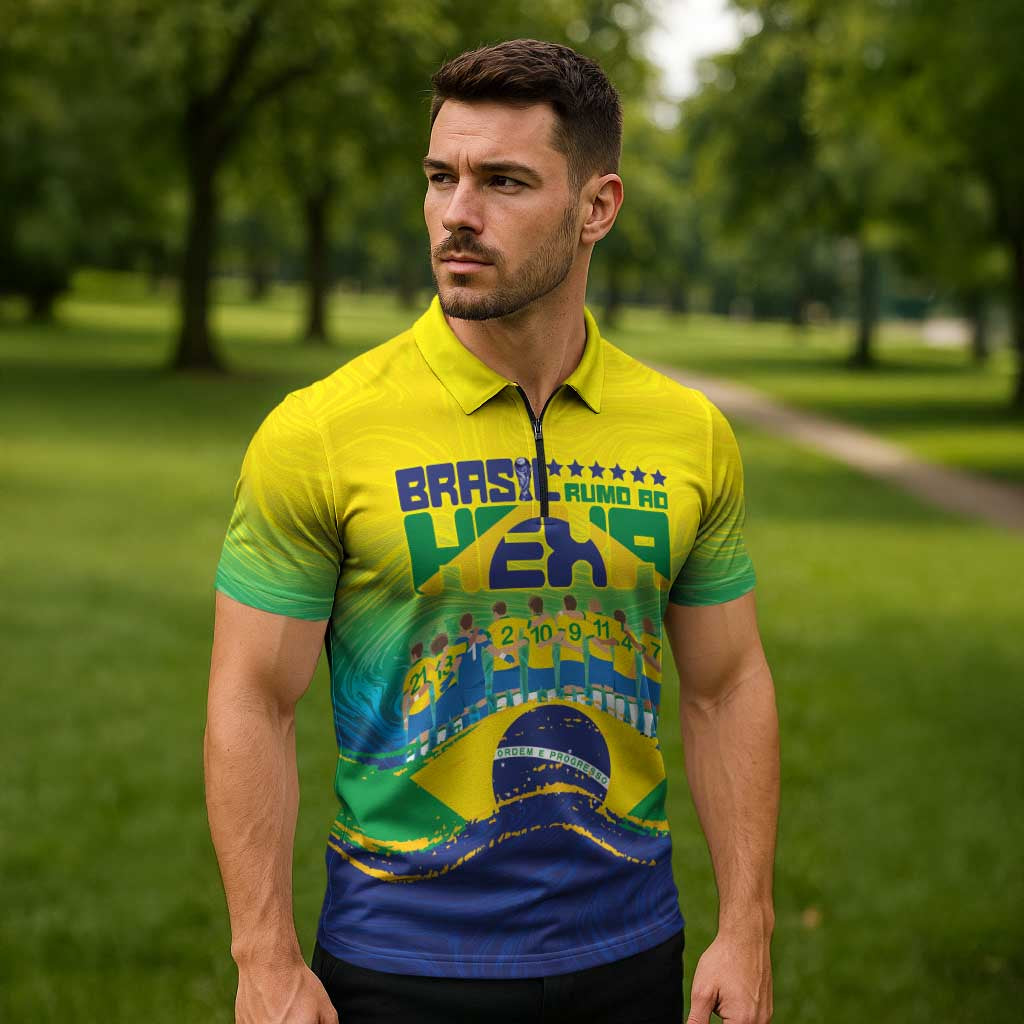 Custom Brazil WC26 Future Champions Zipper Polo Shirt Brasil Rumo Ao Hexa - Wonder Print Shop