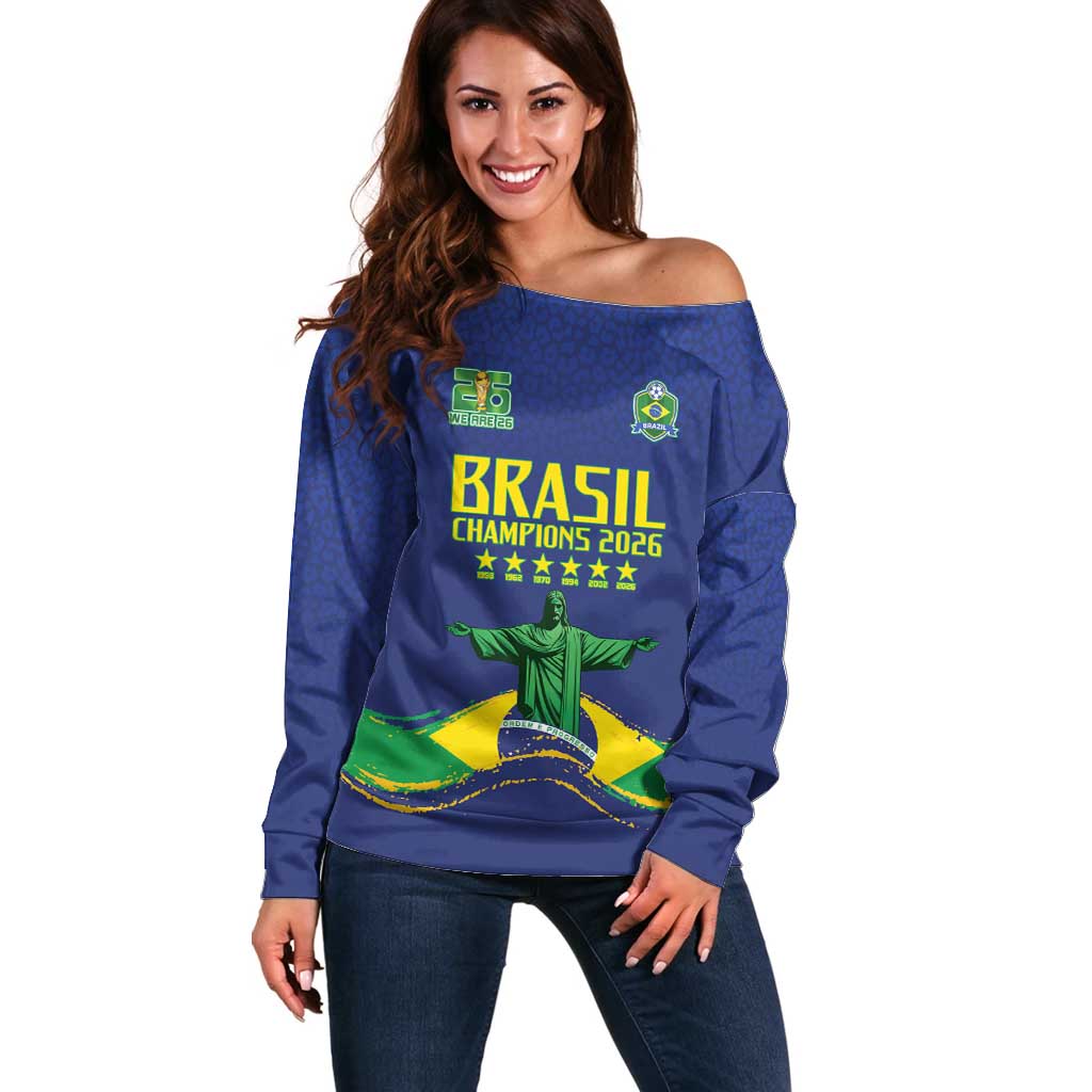 Custom Brazil WC26 Future Champions Off Shoulder Sweater Selecao Canarinho Comeback Story - Wonder Print Shop