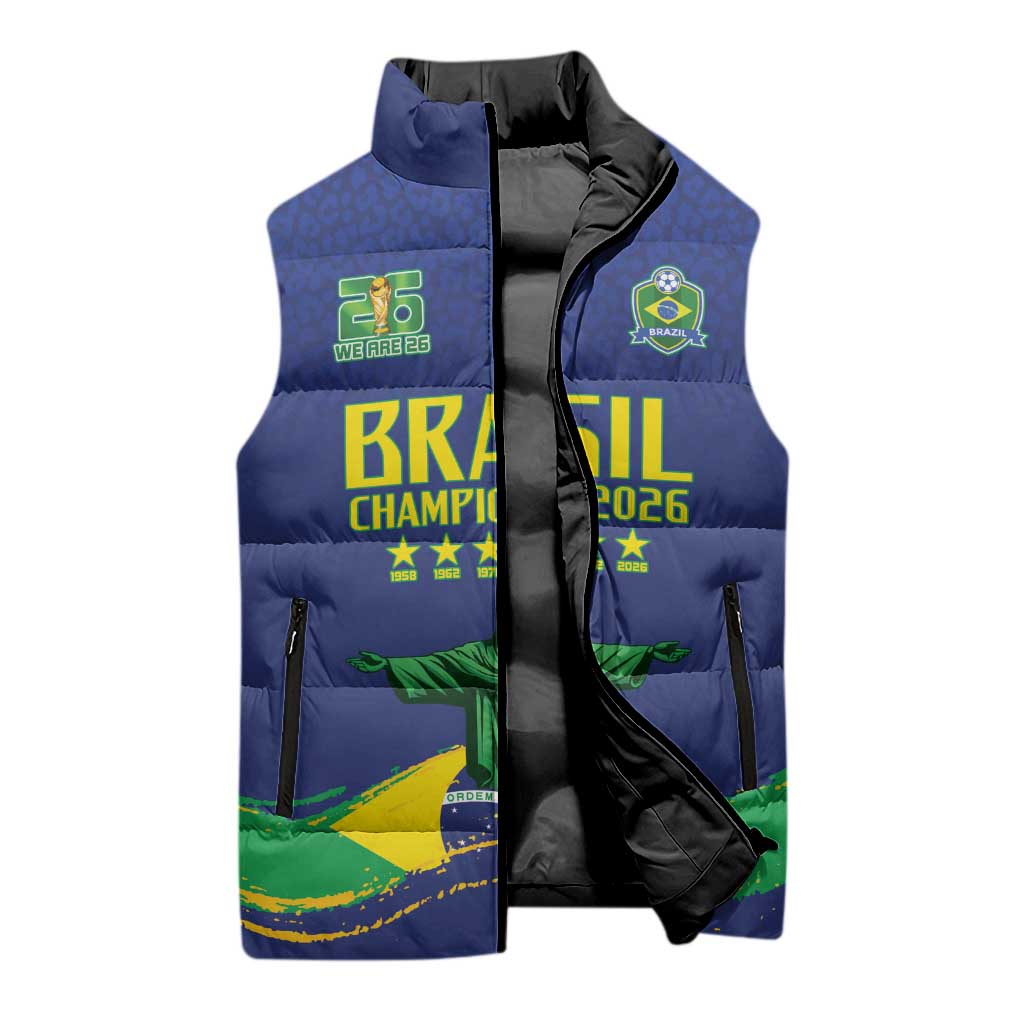 Custom Brazil WC26 Future Champions Sleeveless Puffer Jacket Selecao Canarinho Comeback Story - Wonder Print Shop
