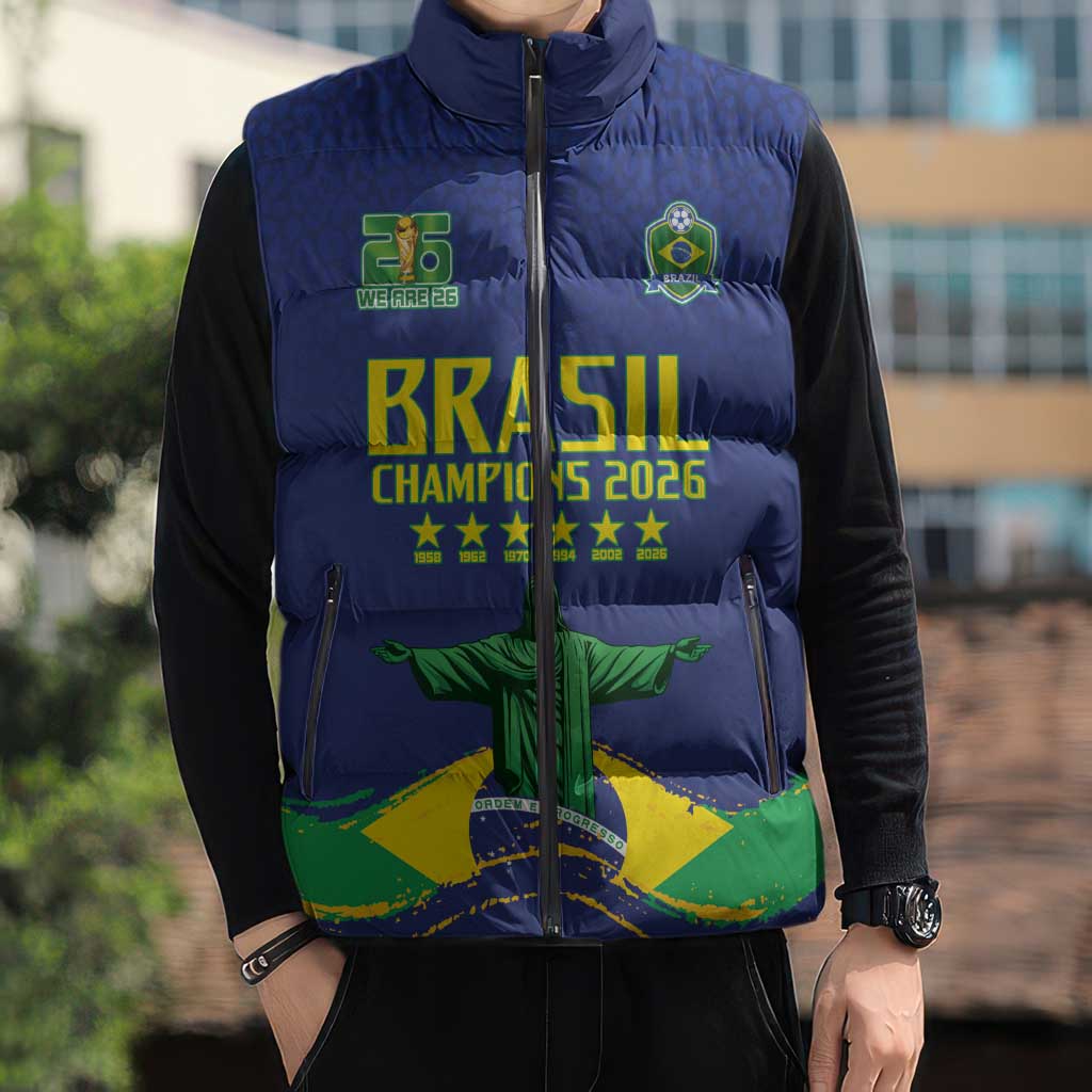 Custom Brazil WC26 Future Champions Sleeveless Puffer Jacket Selecao Canarinho Comeback Story - Wonder Print Shop