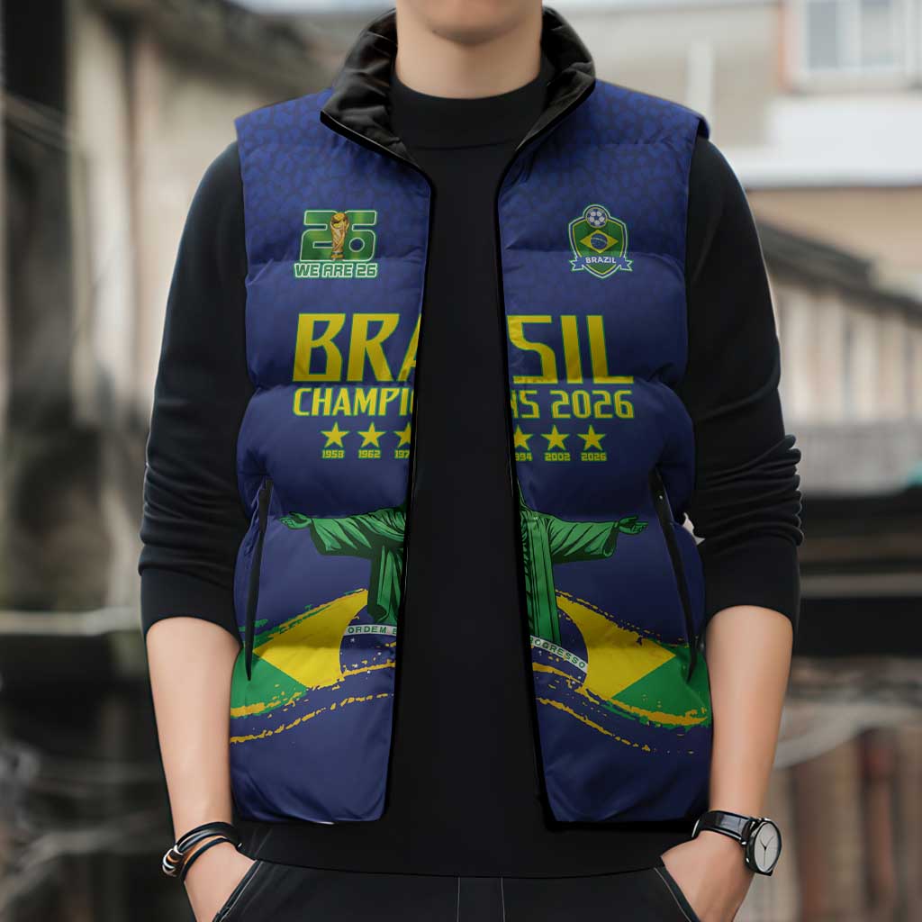 Custom Brazil WC26 Future Champions Sleeveless Puffer Jacket Selecao Canarinho Comeback Story - Wonder Print Shop