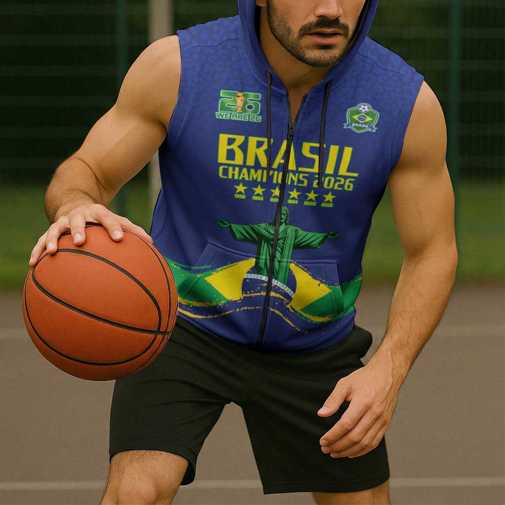 Custom Brazil WC26 Future Champions Sleeveless Zip Hoodie Selecao Canarinho Comeback Story - Wonder Print Shop