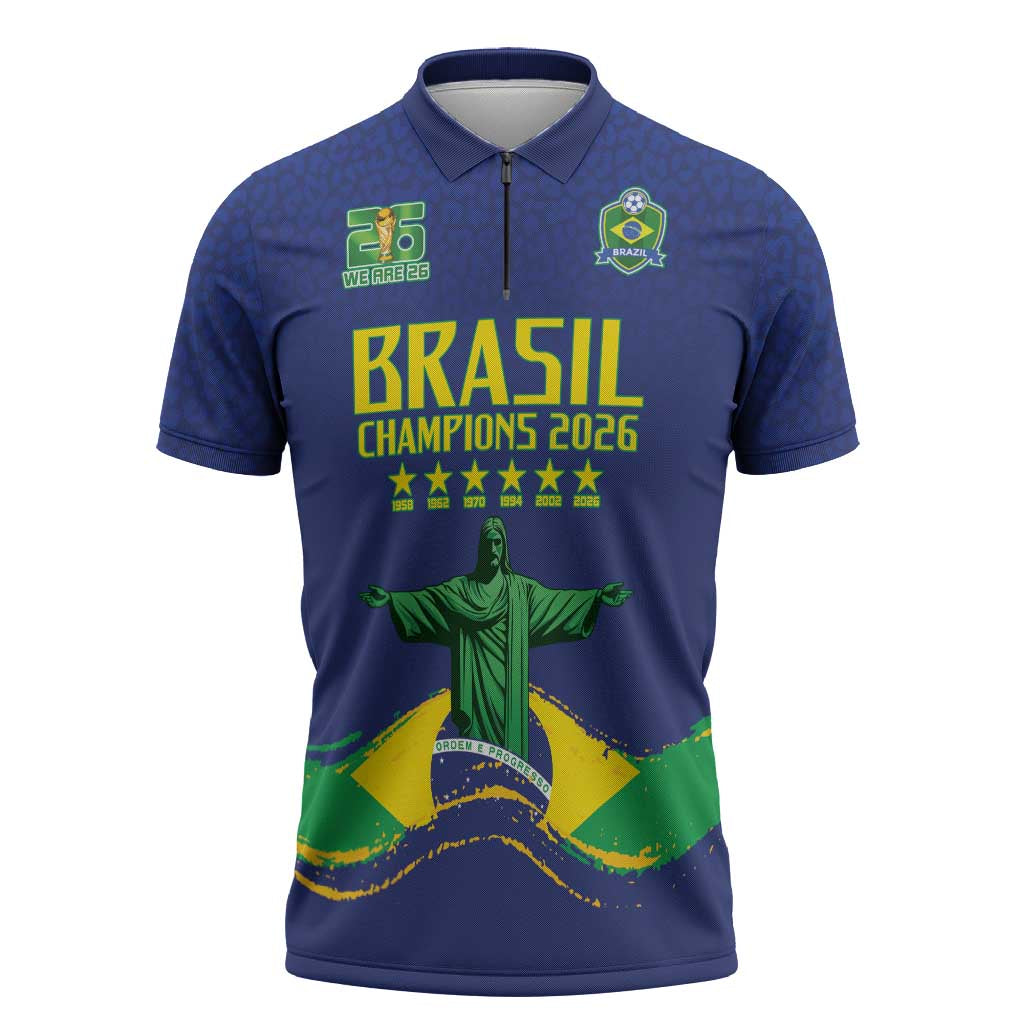 Custom Brazil WC26 Future Champions Zipper Polo Shirt Selecao Canarinho Comeback Story - Wonder Print Shop