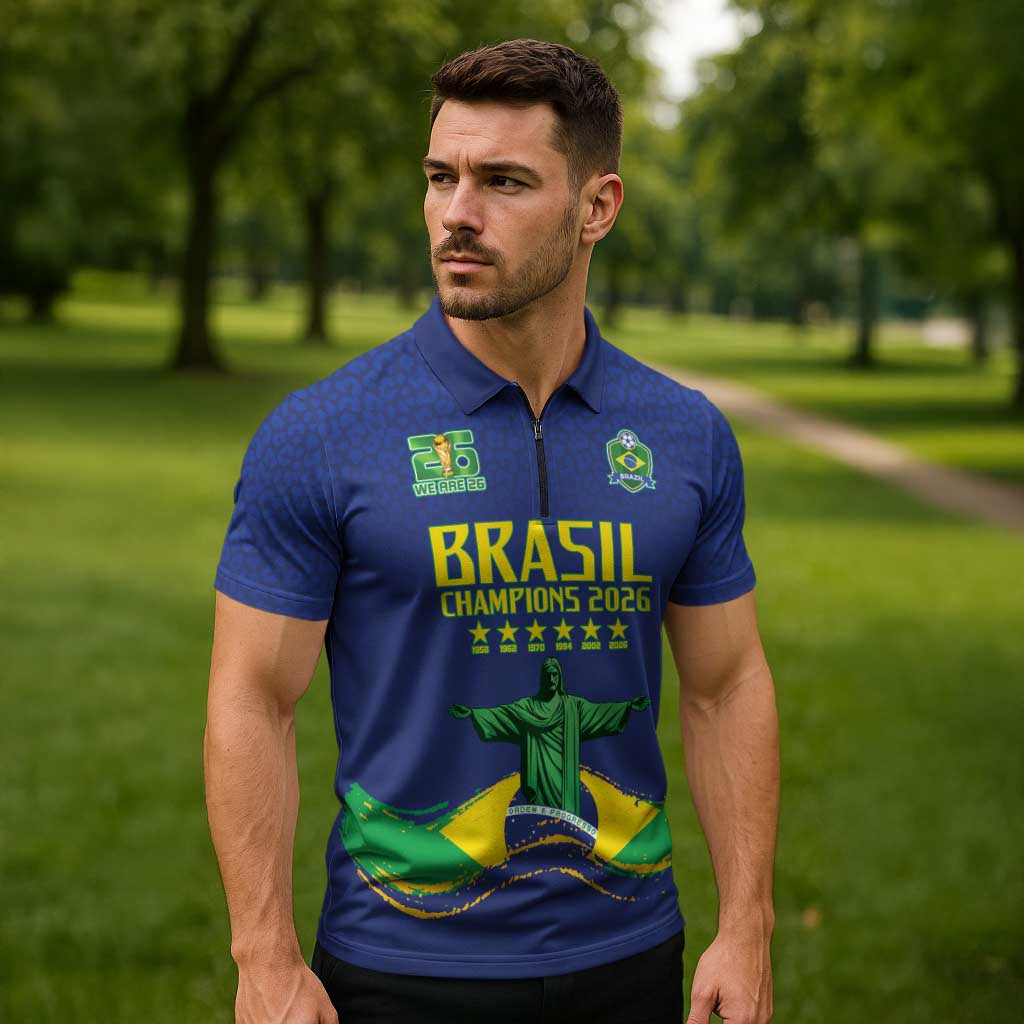 Custom Brazil WC26 Future Champions Zipper Polo Shirt Selecao Canarinho Comeback Story - Wonder Print Shop