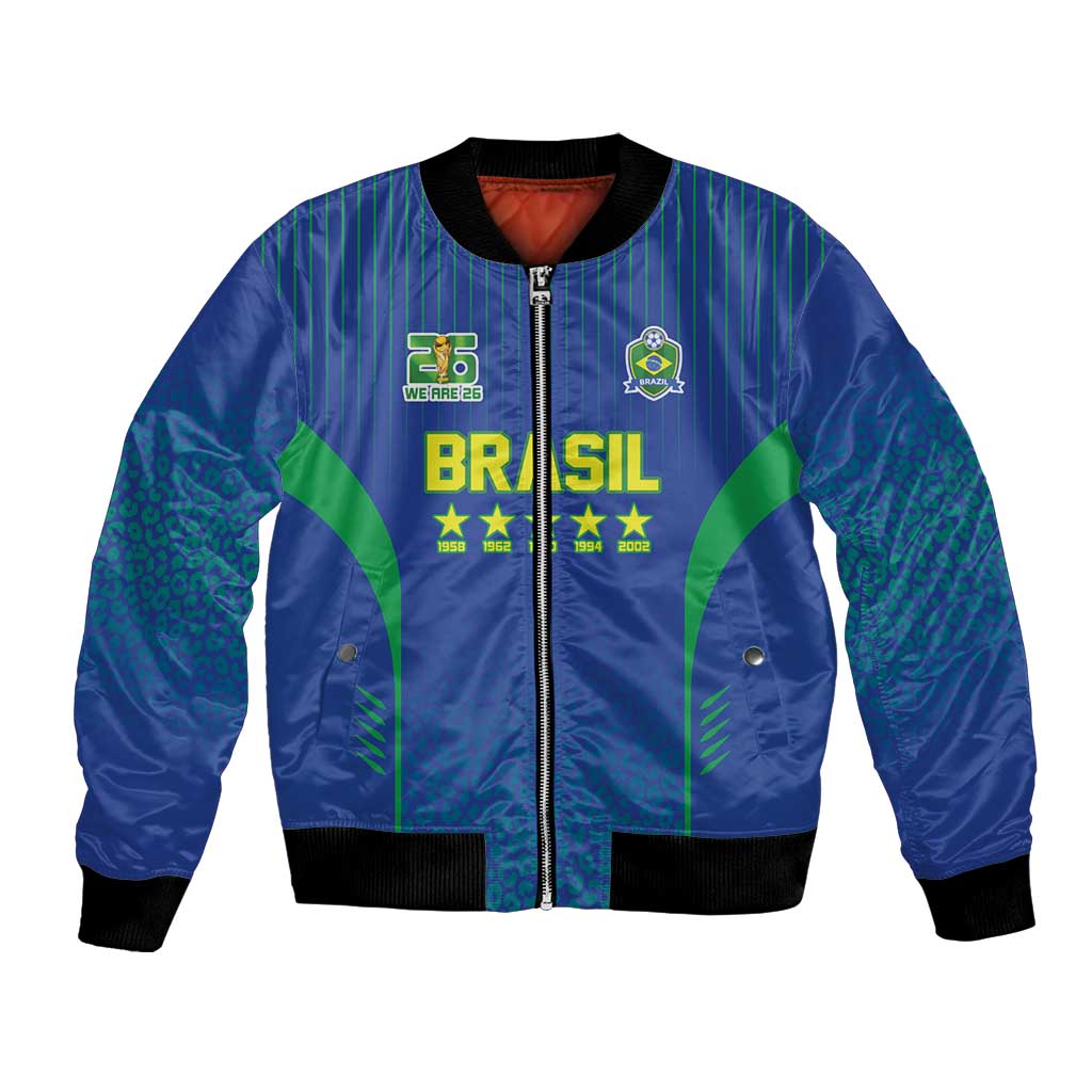 Custom Brazil World Football Legacy Bomber Jacket 5 Times History Champions Blue Version - Wonder Print Shop