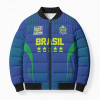 Custom Brazil World Football Legacy Bomber Puffer Jacket 5 Times History Champions Blue Version - Wonder Print Shop