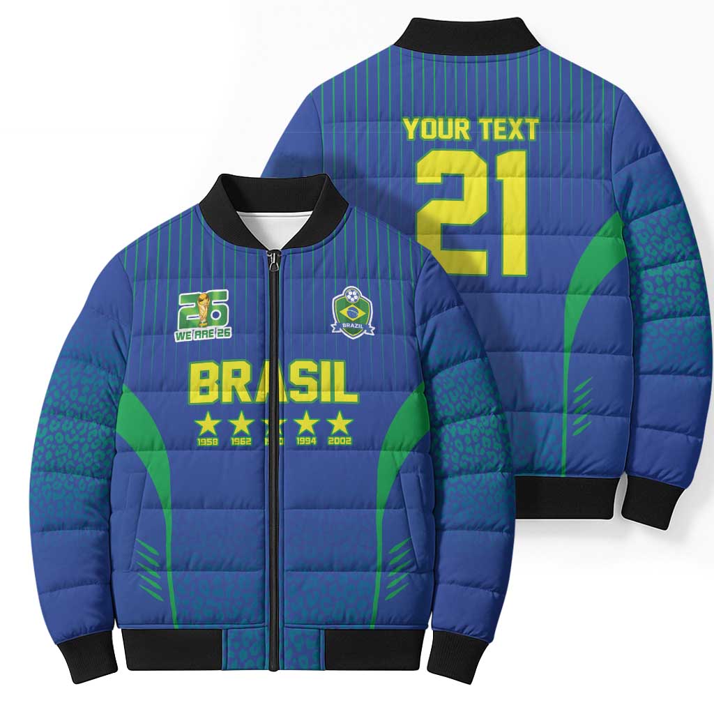 Custom Brazil World Football Legacy Bomber Puffer Jacket 5 Times History Champions Blue Version - Wonder Print Shop